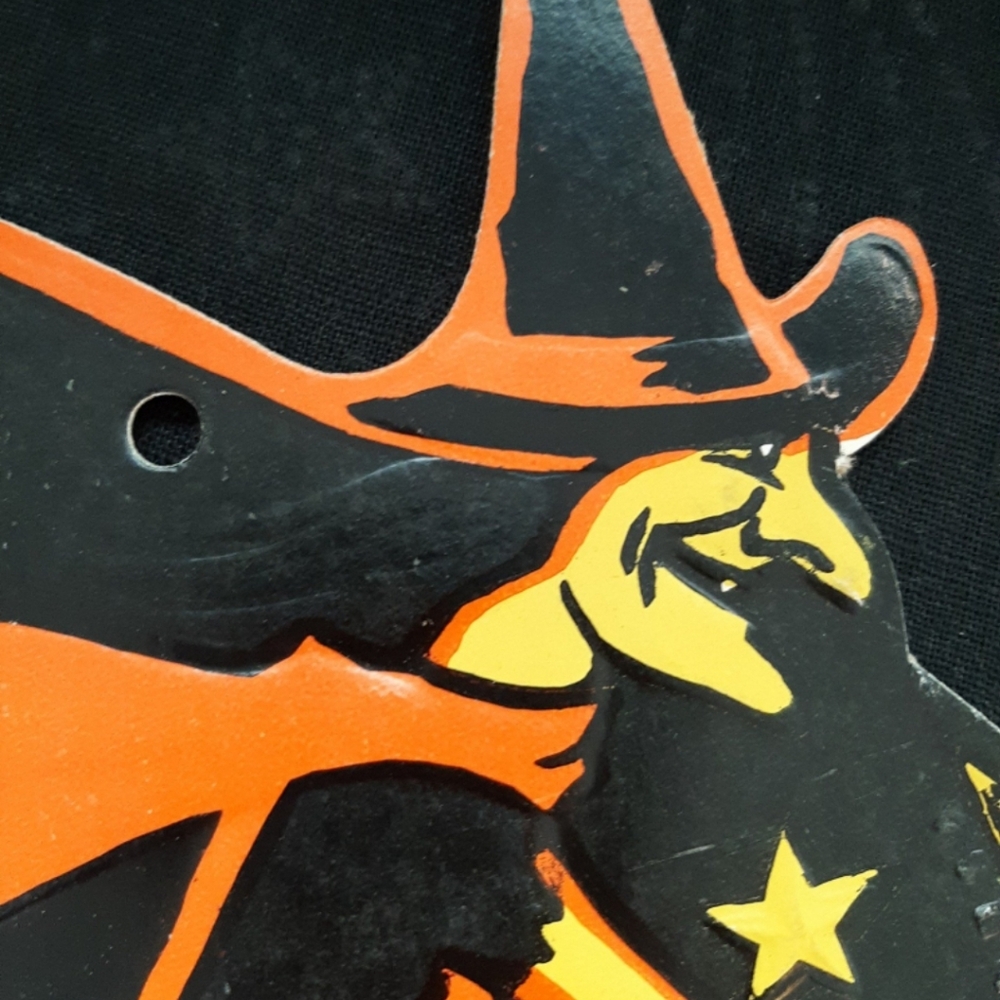 vintage antique h e luhrs halloween diecut witch on broom moon - Picture 5 of 7
